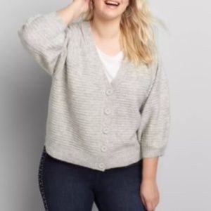 Lane Bryant, Cropped Blouson-Sleeve Button-Front Cardigan, Size 18/20, Grey